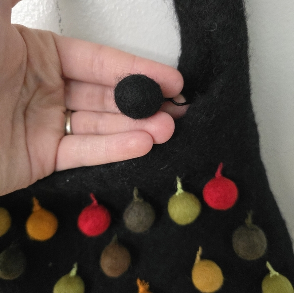 Multicolor Pom Pom Ball Purse Shoulder Bag 100% Wool Made In Nepal - Picture 4 of 11